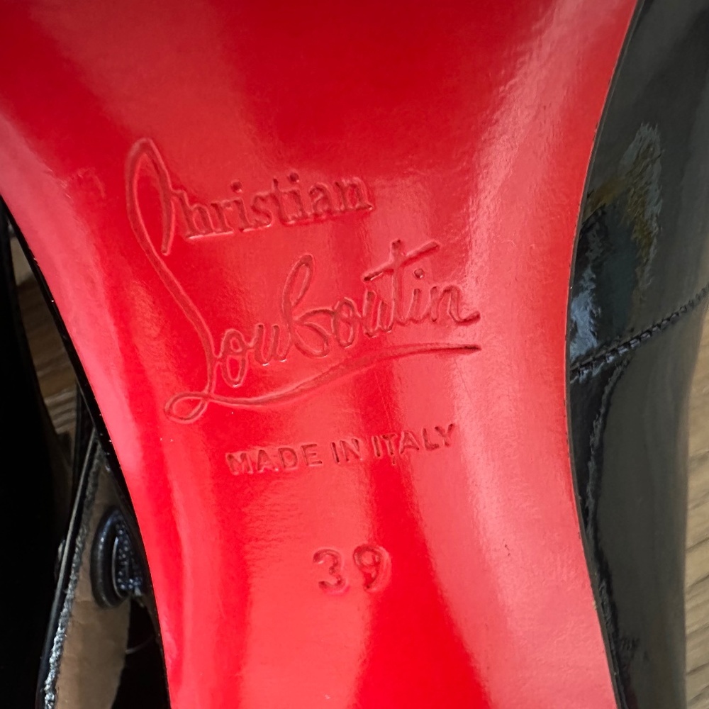 Authentic Christian Louboutin Black Patent Mary Jane Peep Toe Platform Heels - Picture 12 of 16